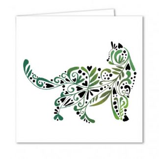 Green Patterned Cat Greeting Card