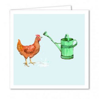Watering Can Chicken Card
