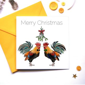 Two Roosters under the Mistletoe