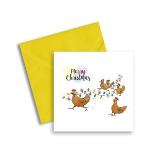 Chickens Chasing Christmas Fairy Lights Card