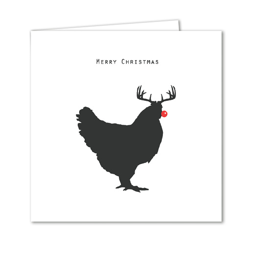 Rudolph Chicken Christmas Card - Yellow Chicken House