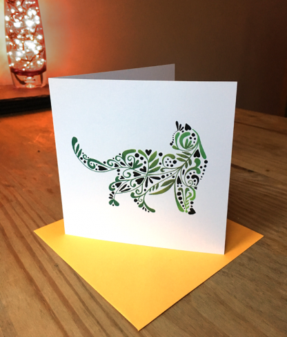 Green Patterned Cat Card