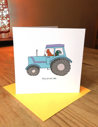 Rooster on a Tractor Card