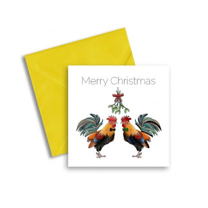 Two Roosters under the Mistletoe